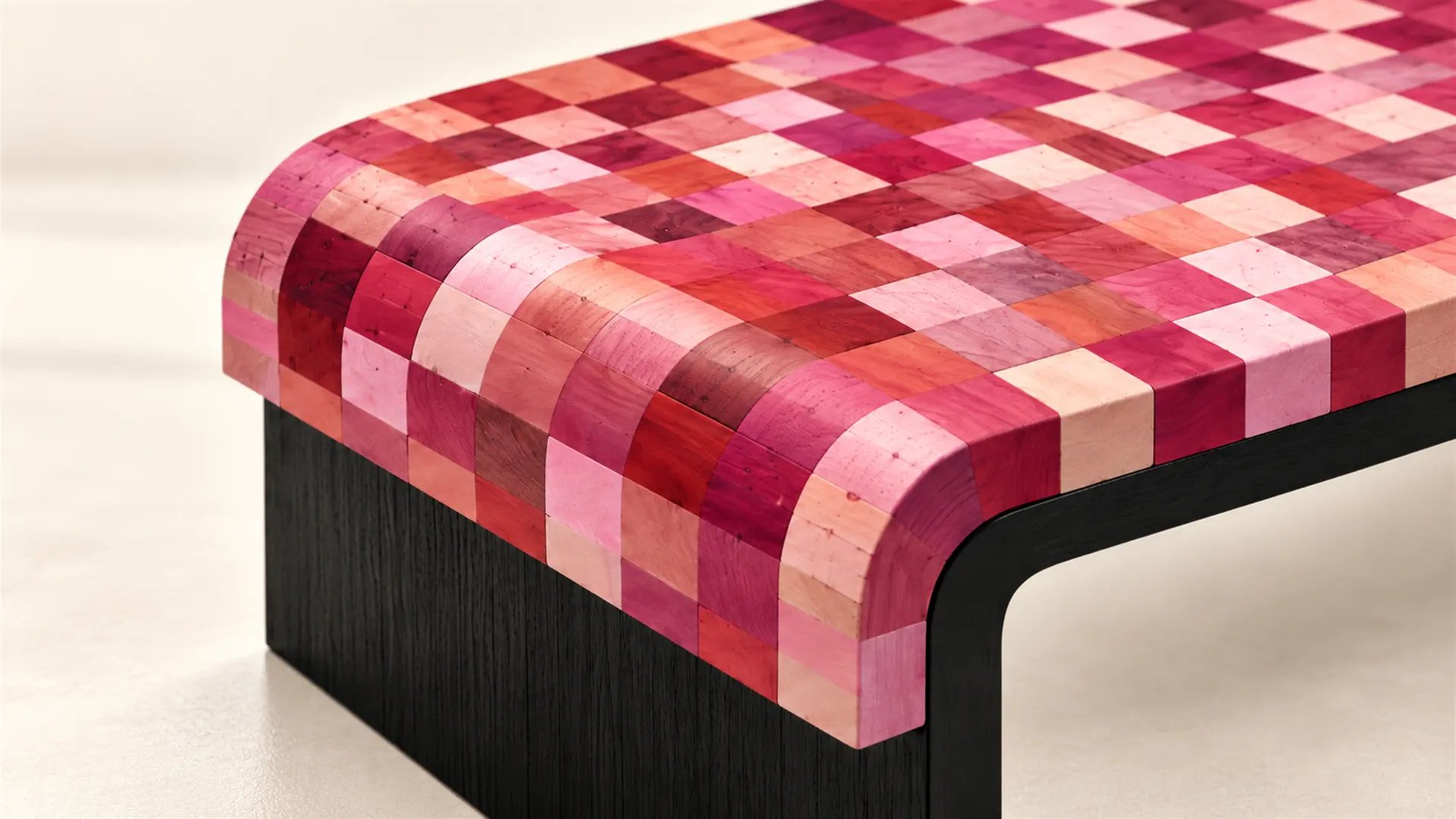 Pink and burgundy checkered table in close-up